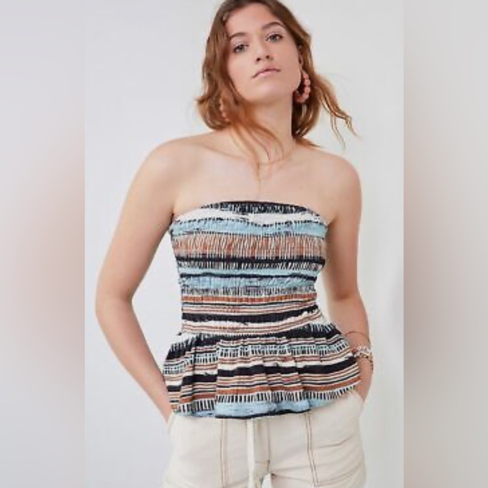 NWT Anthropologie Porridge Smocked Striped Babydoll Bandeau Top Tube Top S